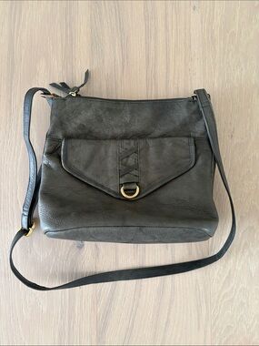 Green Leather Crossbody with Front Flap and Gold D-Ring